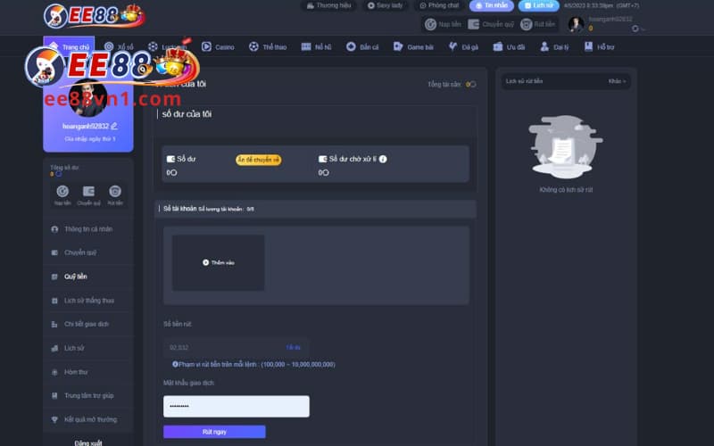 Hướng dẫn rút tiền EE88